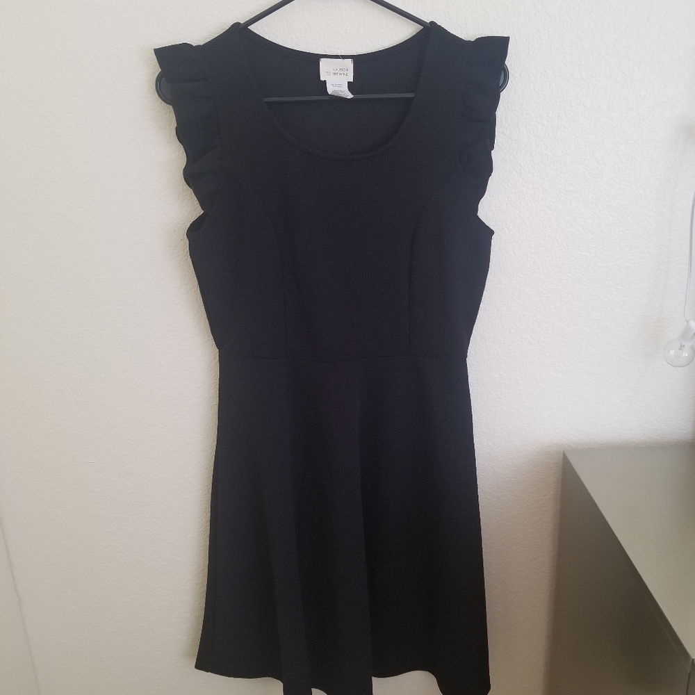 Ruffle detail black dress